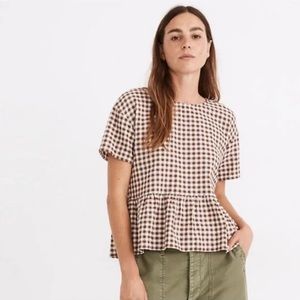 Madewell Medford Top Textured Gingham Brown & Cream Size Large